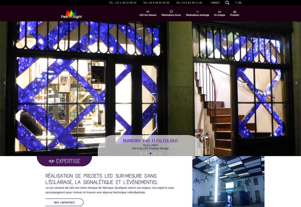 FlexLedLight - page d'accueil et carrouseil