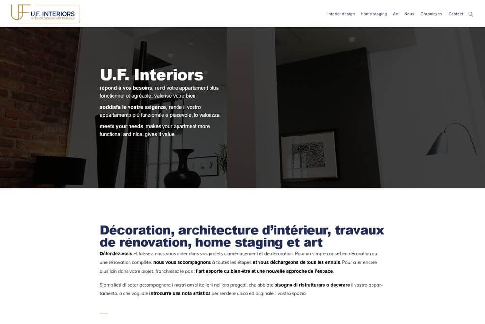 Mockup de la page d'accueil UF Interiors.
